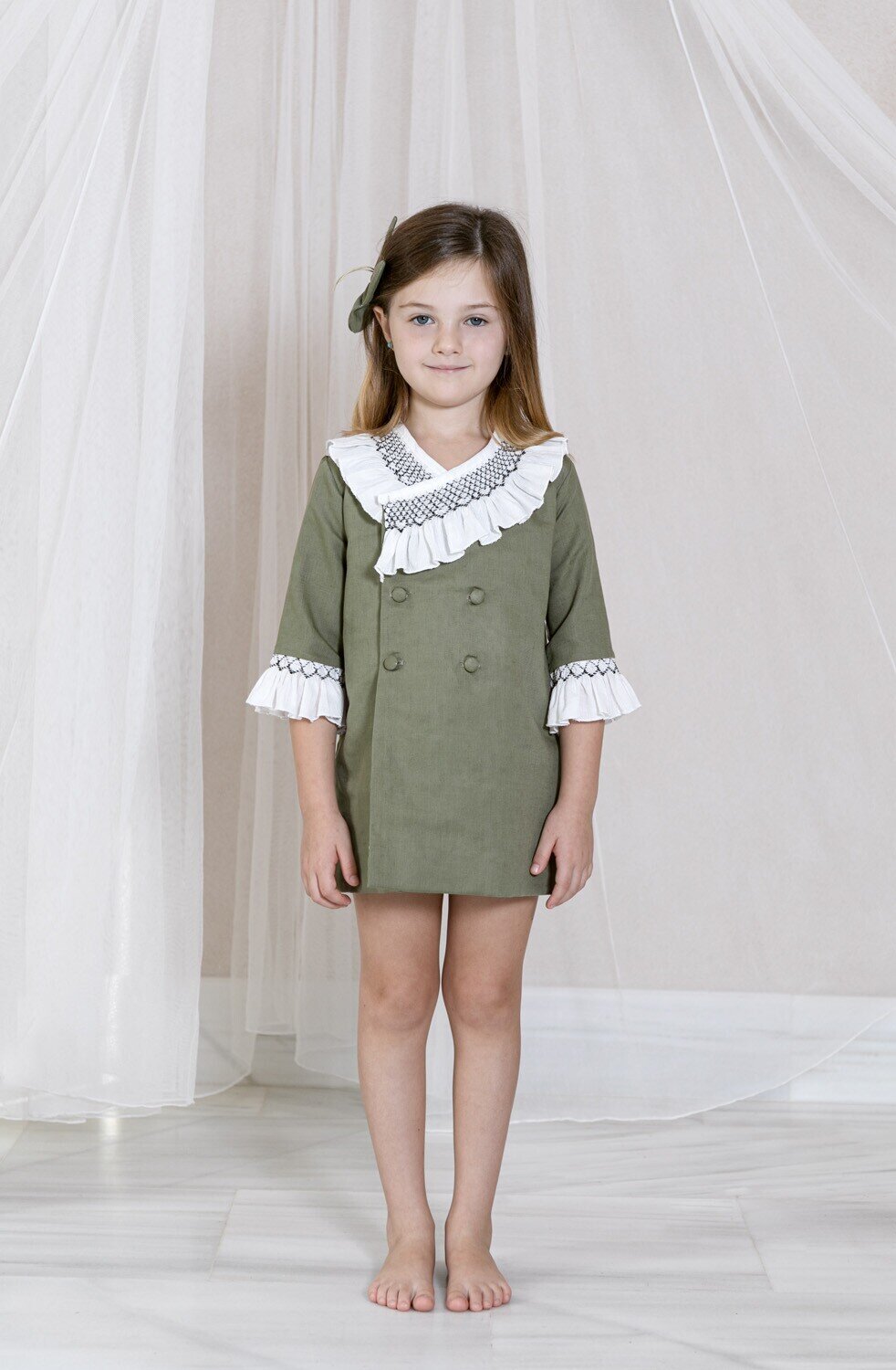 Vestido nido de abeja cruzado ceremonia